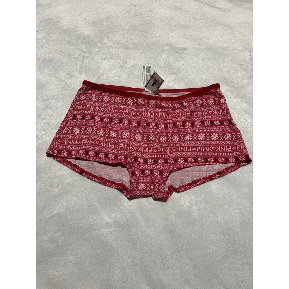 NWT Victoria's Secret PINK Boyshort Panty Red Fair Isle Snowflake Holiday Size M